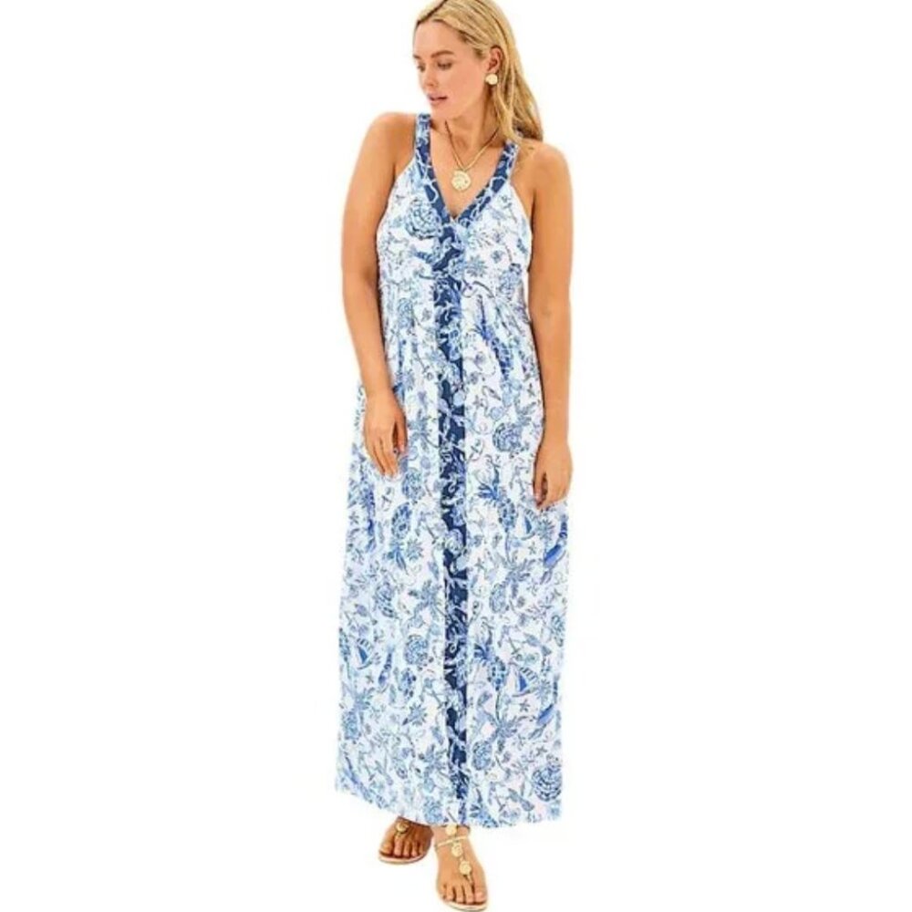 Lilly Pulitzer Carmilla Maxi Dress Barefoot Beachcombers Engineered